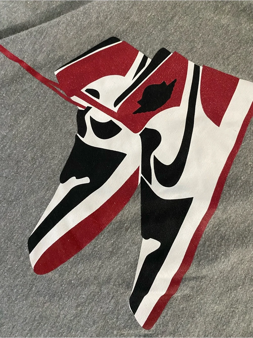 Jordan Men’s Gray Tee with Red & Black Nike Sneaker Print